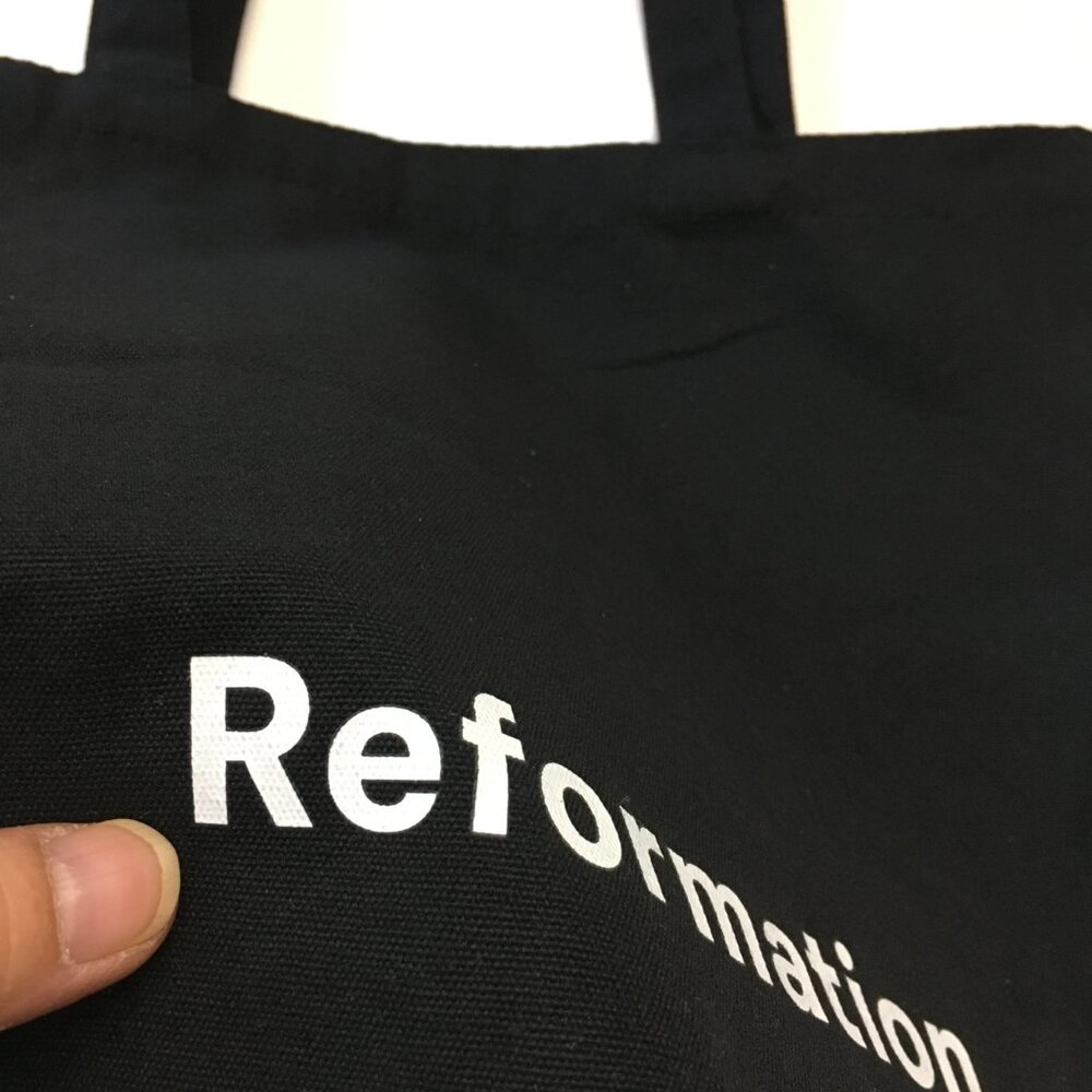 Reformation Shopper Eco Bag Flat Squared Black Cotton Double Handle - Picture 3 of 9